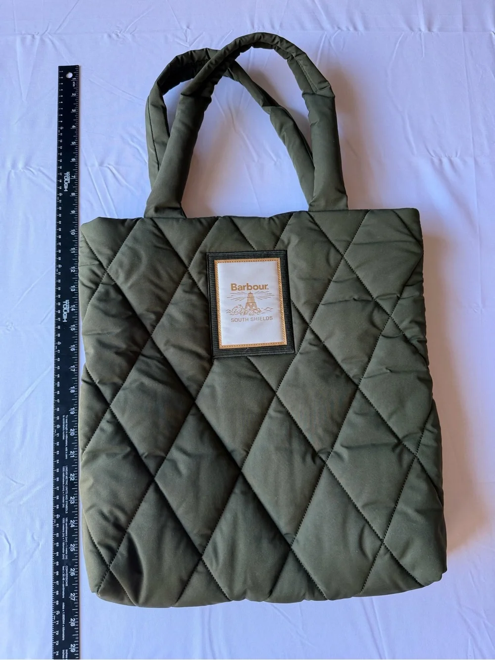 Barbour Olive Quilted Tote with Branded Patch